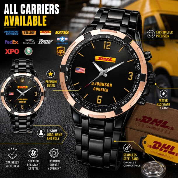 Luxury tachymeter watch with custom logo and durable steel band for car lovers.