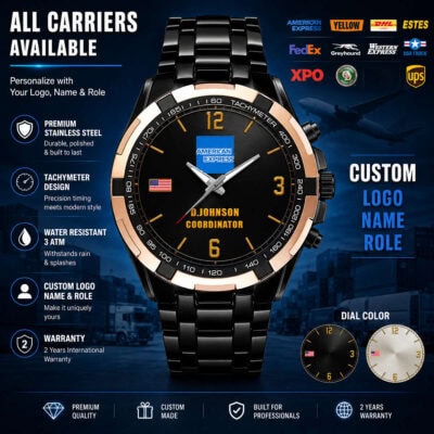 Luxury tachymeter watch with customizable logo and role for US carriers.