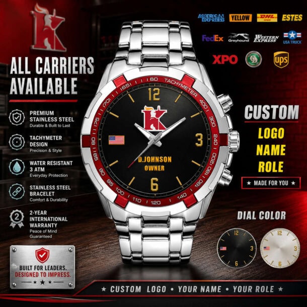 Premium stainless steel tachymeter watch with custom logo and water resistance.