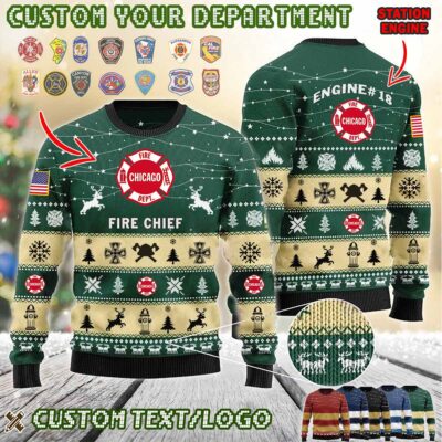 Custom US FireFighter First In Last Out Ugly Sweater 2 1