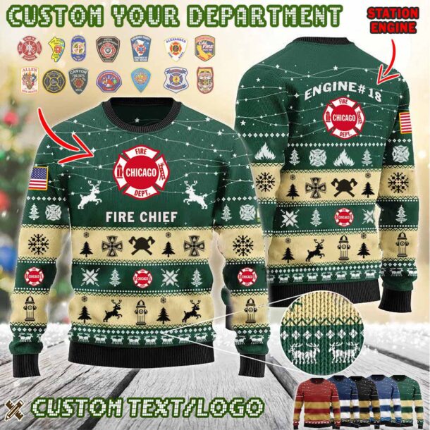 Custom US FireFighter First In Last Out Ugly Sweater 2 1