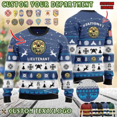 Custom US FireFighter First In Last Out Ugly Sweater 3 1