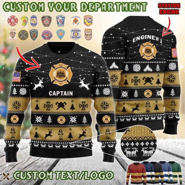 Custom US FireFighter First In Last Out Ugly Sweater 4 1