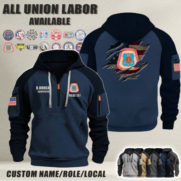 Custom Union Labor V3 Flag Halfzip Hoodie 3 1