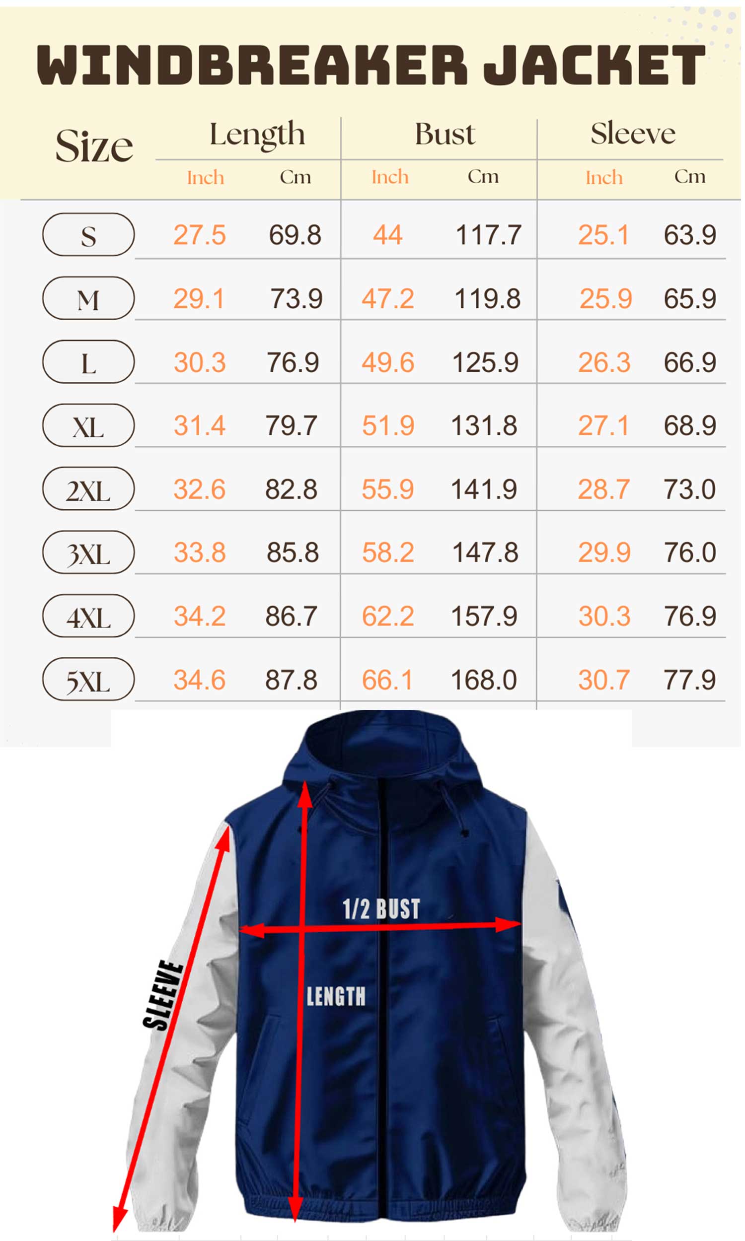 Sizechart Windbreaker