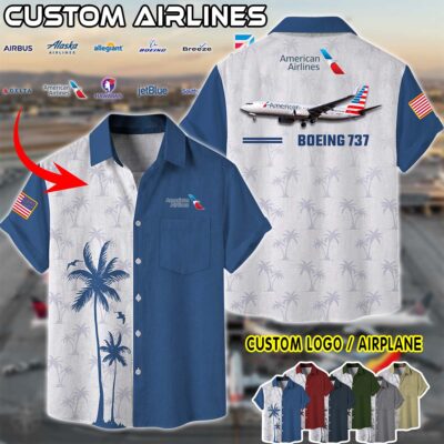 American Airlines Boeing 737 Linen Button Up Shirt 6