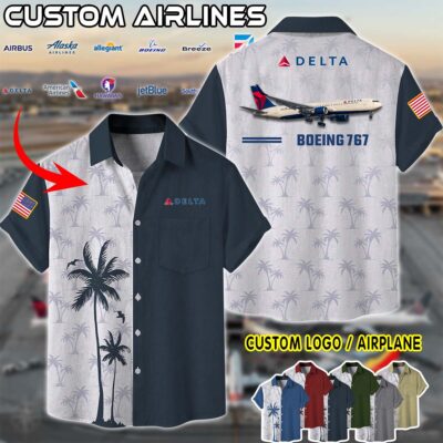 Delta AirLines Boeing 767 Linen Button Up Shirt 3 Z