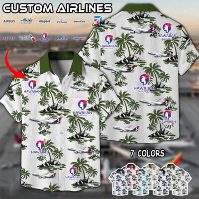 Hawaiian Airlines Airbus A330 Linen Button Up Shirt 3