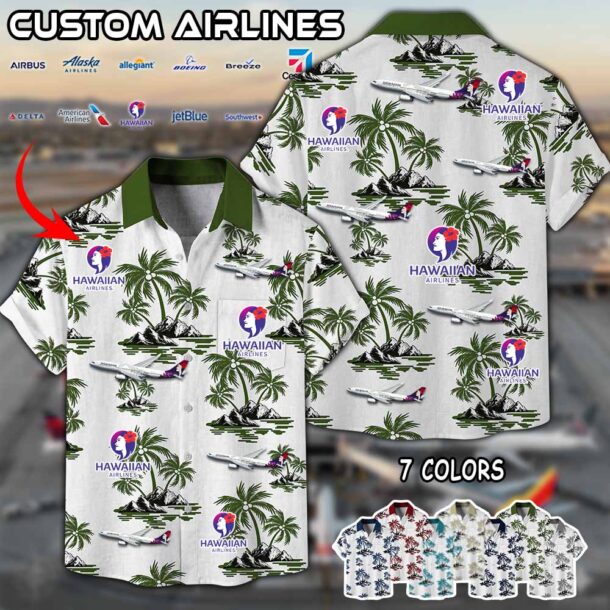 Hawaiian Airlines Airbus A330 Linen Button Up Shirt 3