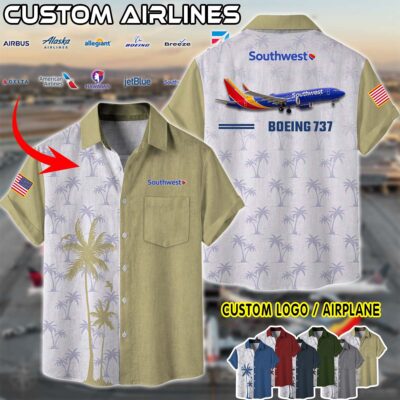Southwest Airlines Boeing 737 Linen Button Up Shirt 5 Z