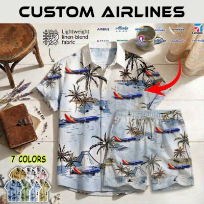 Southwest Airlines Boeing 737 Shirt Shorts Linen 3