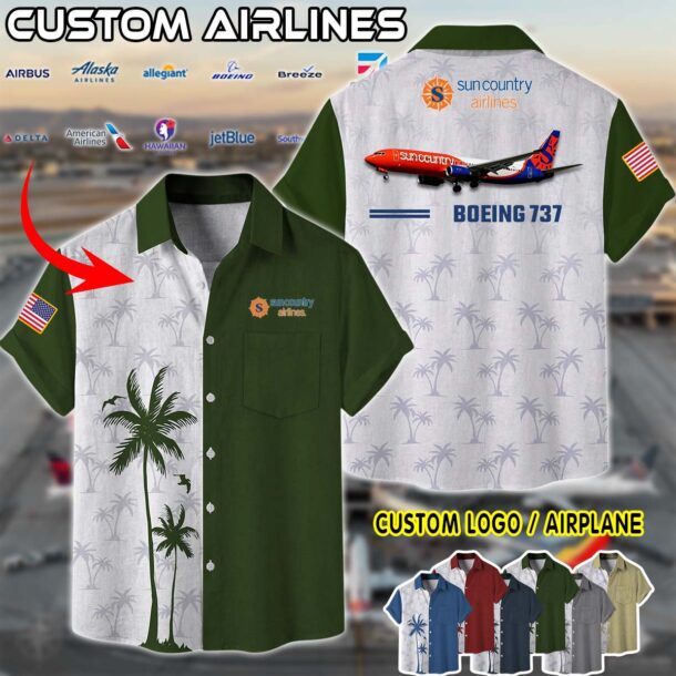 Sun Country Airlines  Boeing 737 Linen Button Up Shirt 2 Z