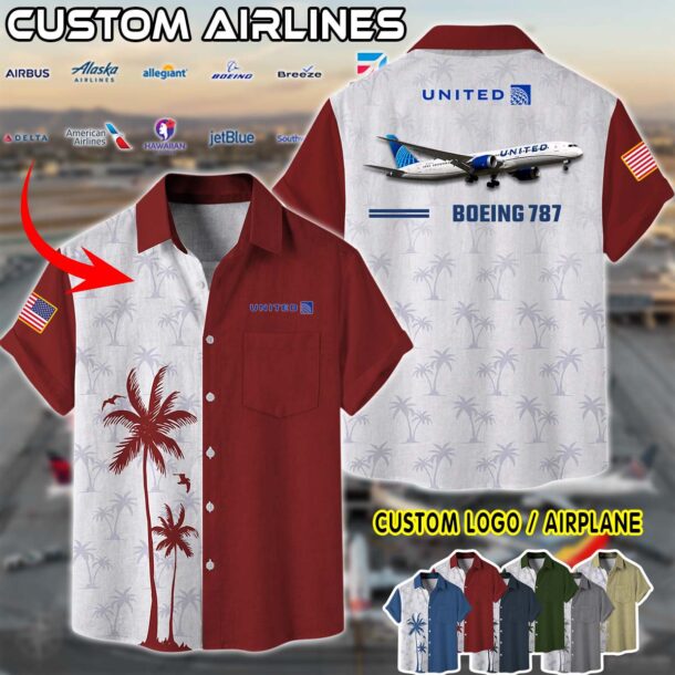United Airlines Boeing 787 Linen Button Up Shirt 1 Z