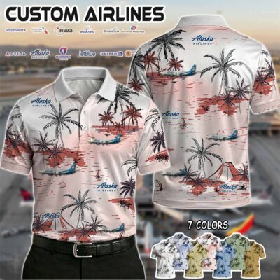 Alaska Airline Boeing 737 Polo Shirt Pink