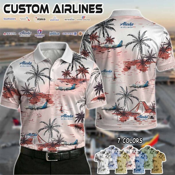 Alaska Airline Boeing 737 Polo Shirt Pink