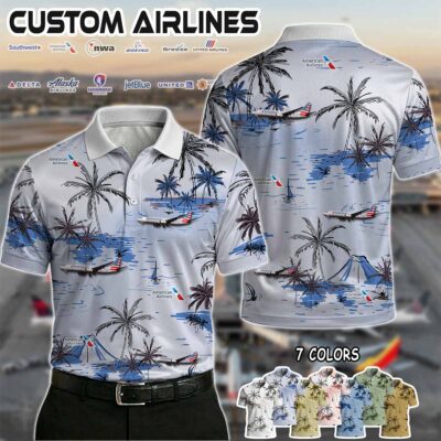 American Airlines Boeing 737 Polo Shirt Blue