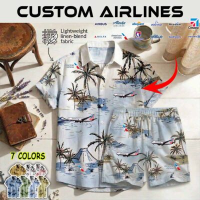 Custom American Airlines Shirt Shorts Linen 4