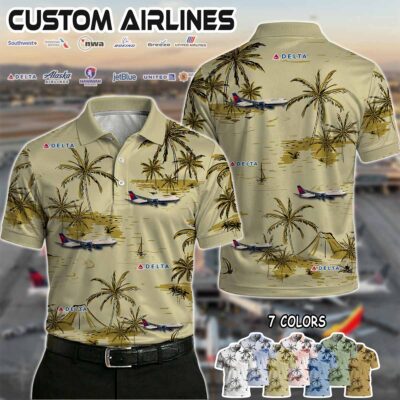 Delta AirLines Boeing 767 Polo Shirt Beige