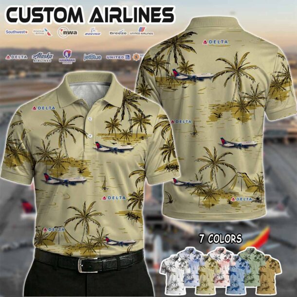 Delta AirLines Boeing 767 Polo Shirt Beige