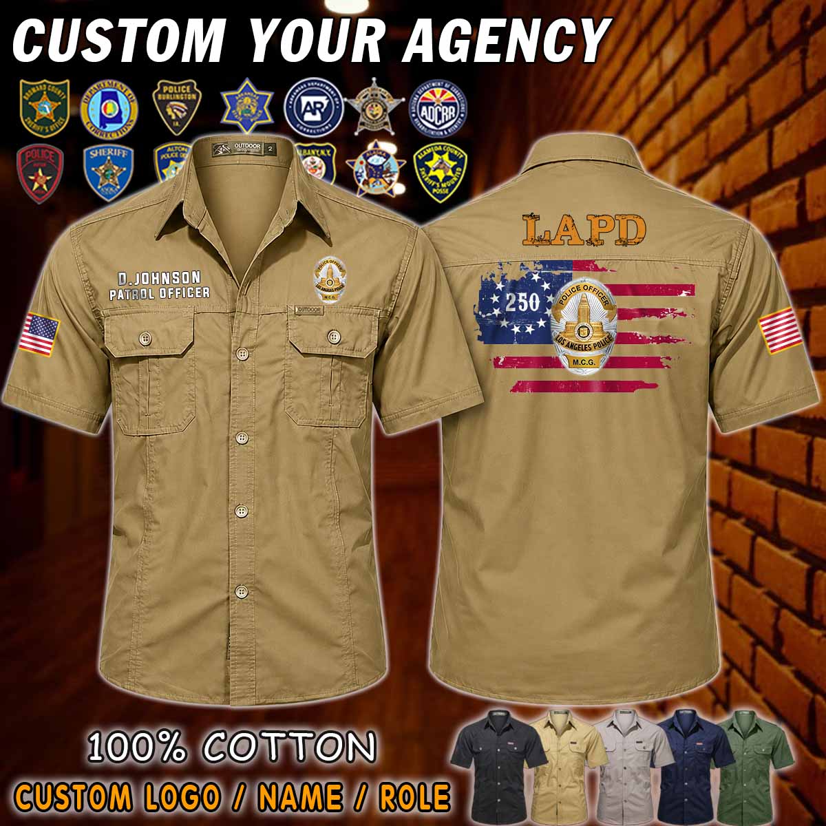 Custom US Law Enforcement_Flag Cotton Cargo Shirt