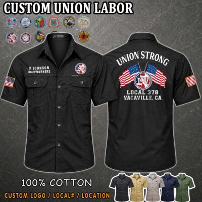 Custom Union Labor_Union Strong Dual Flag Cotton Cargo Shirt