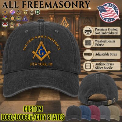 Custom US Freemasonry_Ver 2 Washed Denim Baseball Cap