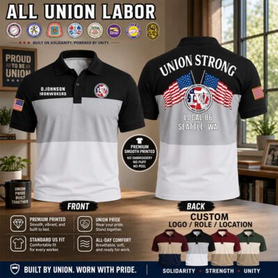 Custom Union Labor_Union Strong Dual Flag Polo Shirt